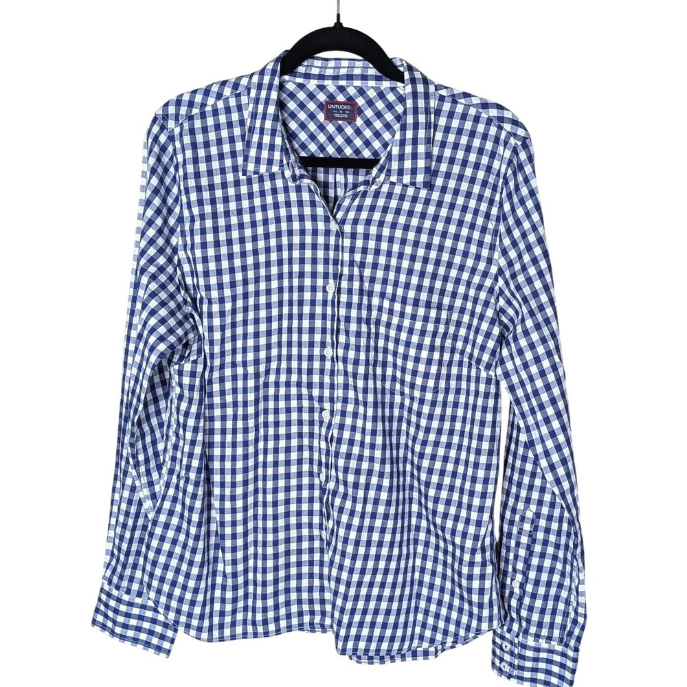 UNTUCKit Blue & White Gingham Check Button-Down Shirt Size 14 (Slim Fit)
